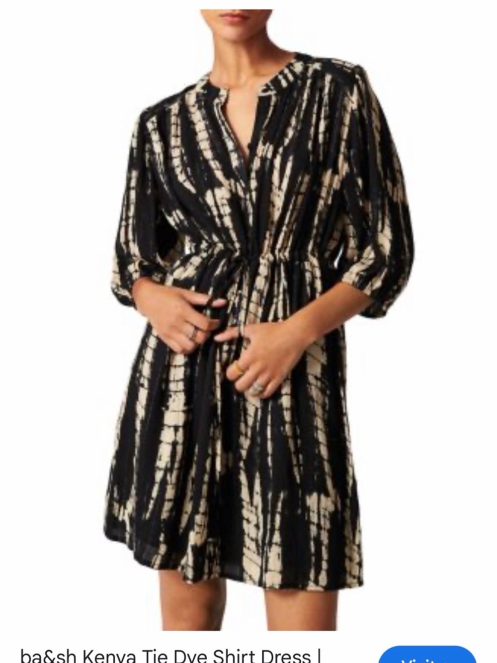ba&sh Black and Cream Tie-Dye Shirt Dress